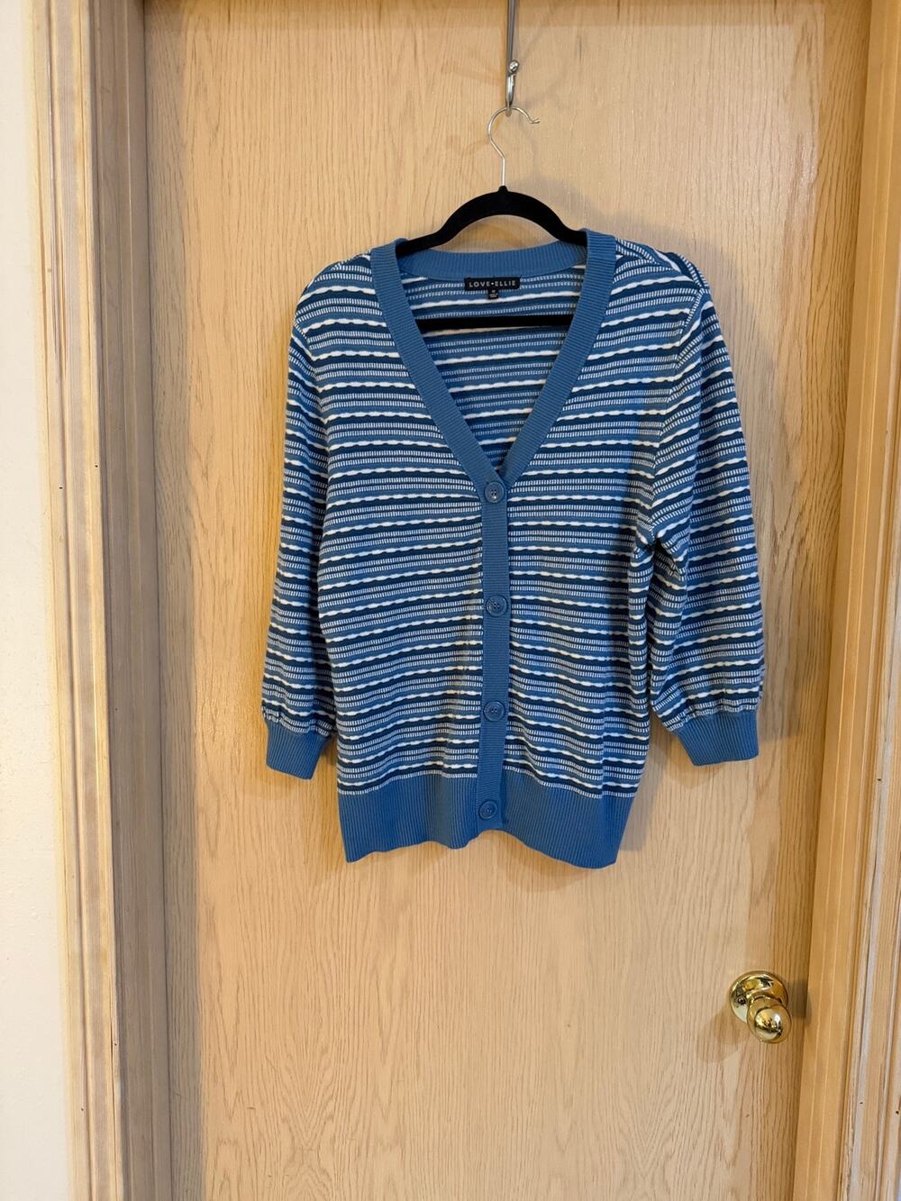 Love Ellie Blue White Striped Button Front Cardigan Sweater Women’s M